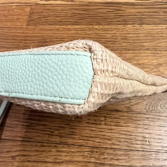 Nanette Lepore Woven Straw Wristlet Pouch - Mint Green Trim Summer Clutch - Picture 7 of 11